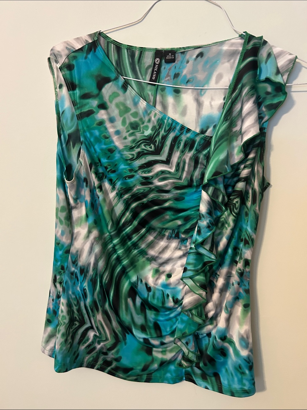 Milano Teal and Green Ruffle-Front Camisole